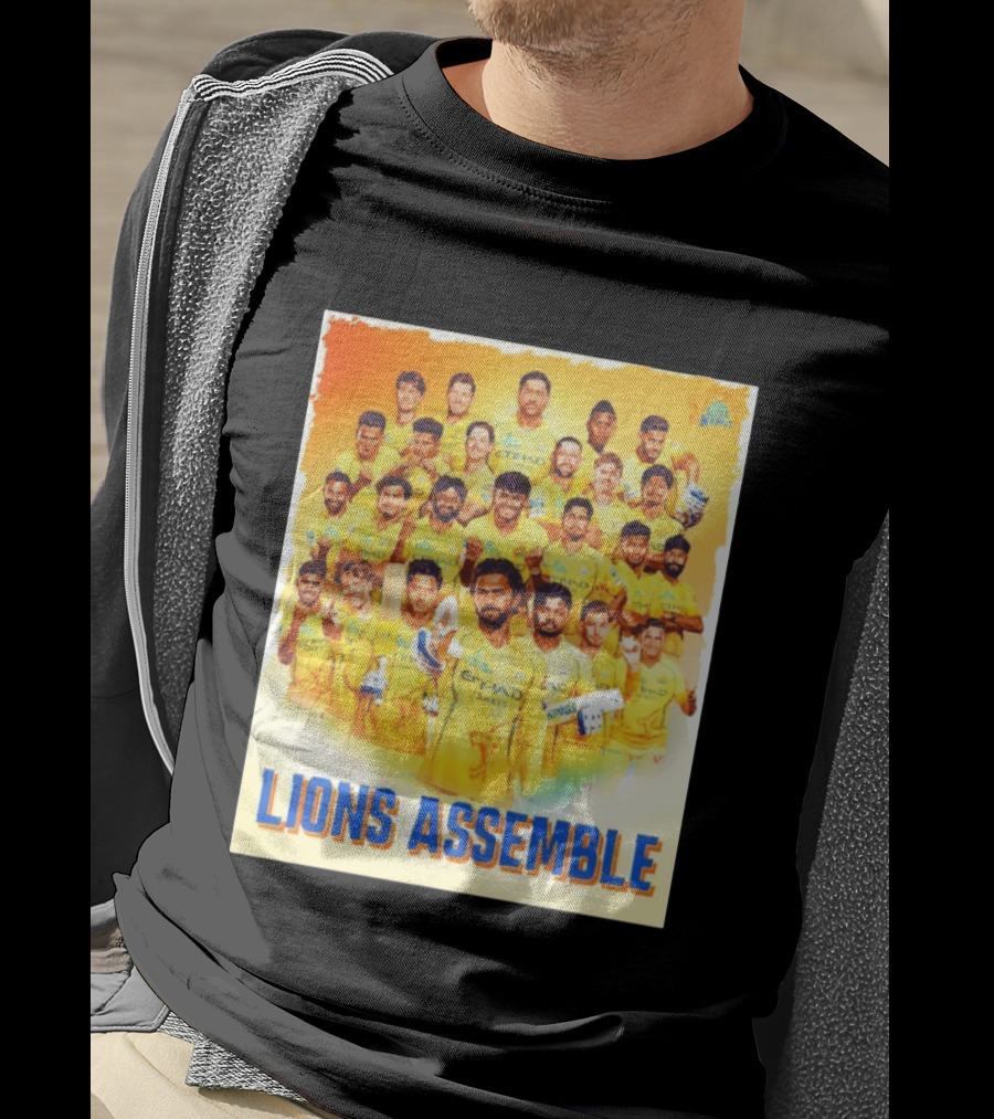Raring To Roar Lions Assemble Chennai Super Kings Team Celebration T-Shirt