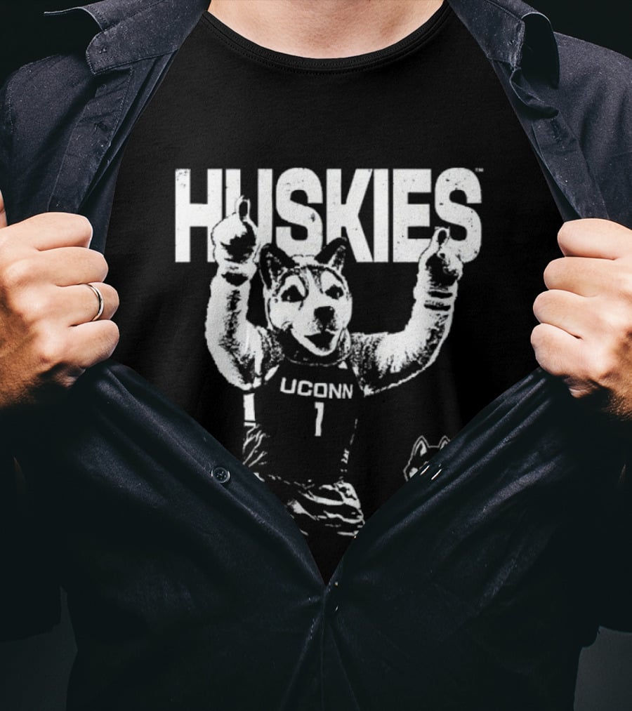 UConn Huskies Basketball Mascot Enthusiastic Celebration T-Shirt