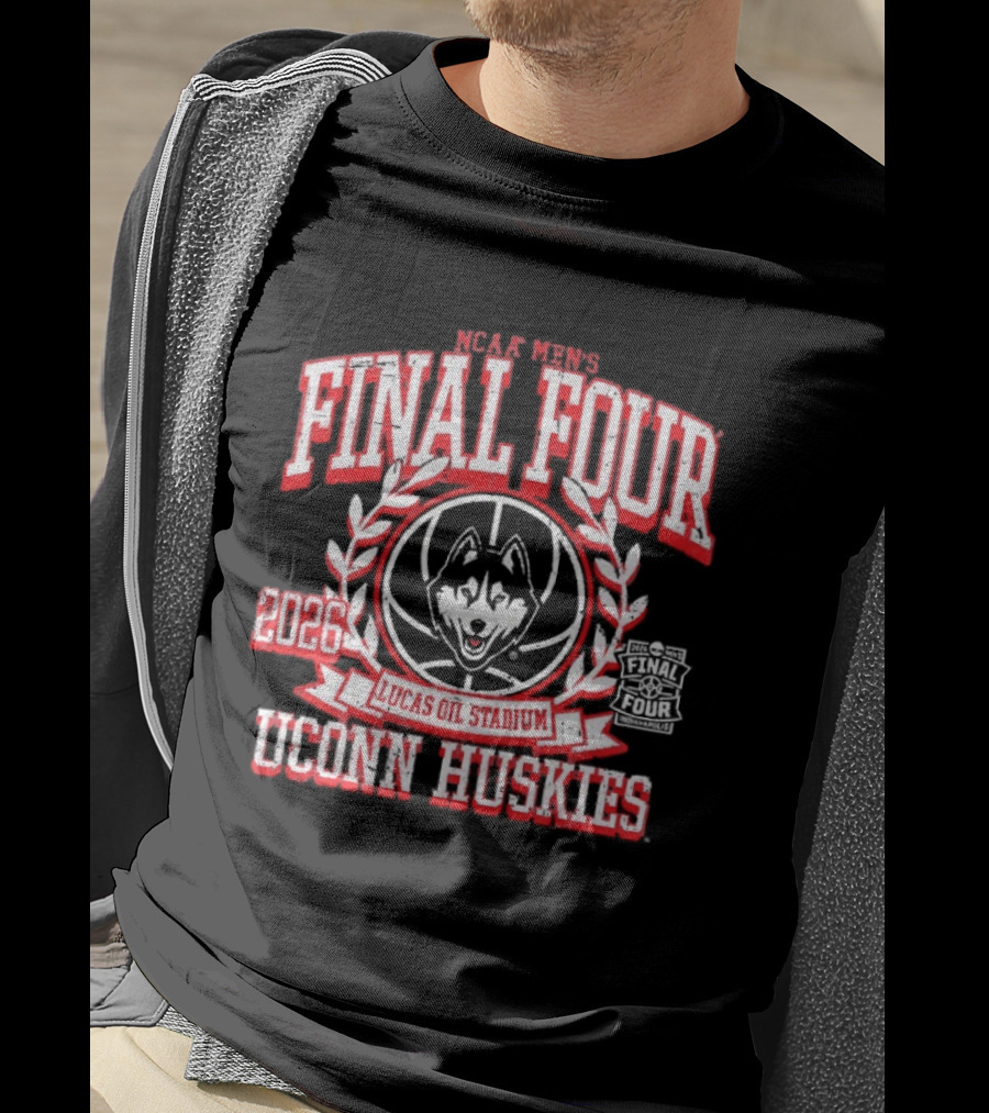 UConn Huskies 2026 Final Four Lucas Oil Stadium NCAA Basketball Championship Crest T-Shirt