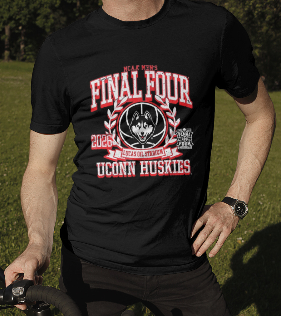 UConn Huskies 2026 Final Four Lucas Oil Stadium NCAA Basketball Championship Crest T-Shirt