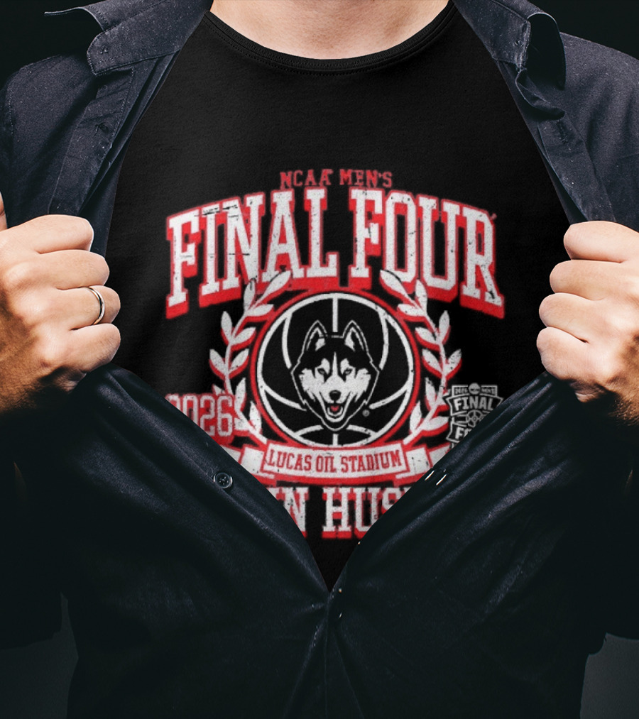 UConn Huskies 2026 Final Four Lucas Oil Stadium NCAA Basketball Championship Crest T-Shirt