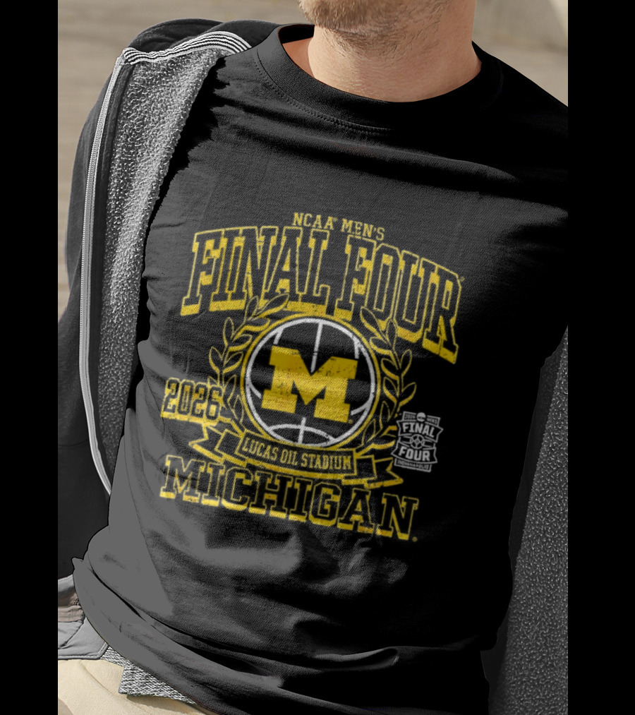 NCAA Men's Final Four 2026 Lucas Oil Stadium Michigan Wolverines Ball Crest T-Shirt