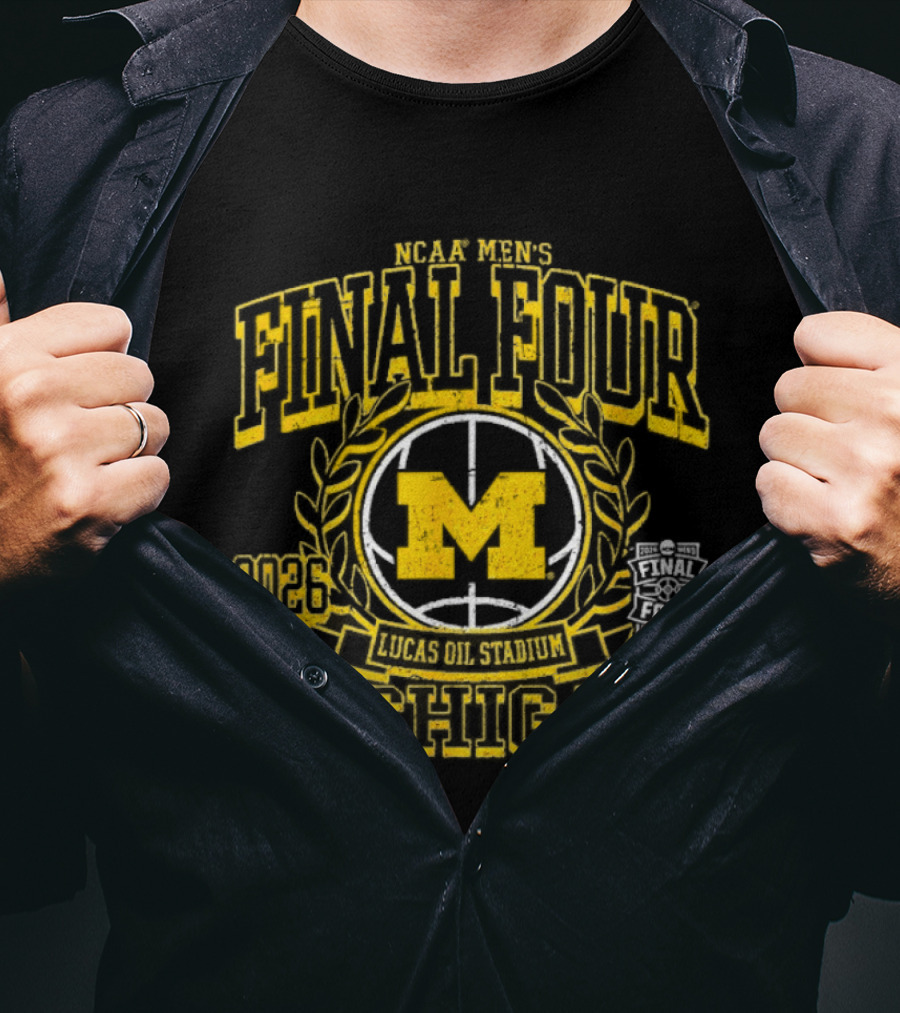 NCAA Men's Final Four 2026 Lucas Oil Stadium Michigan Wolverines Ball Crest T-Shirt