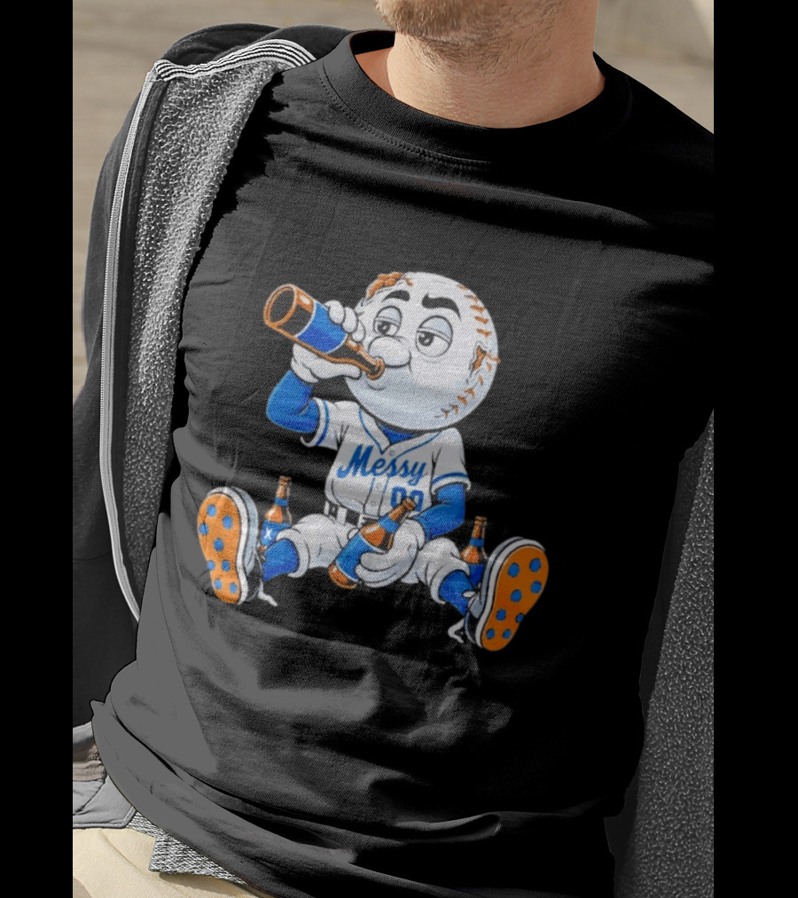 New York Mets Mr. Met Messy Drink Baseball T-Shirt