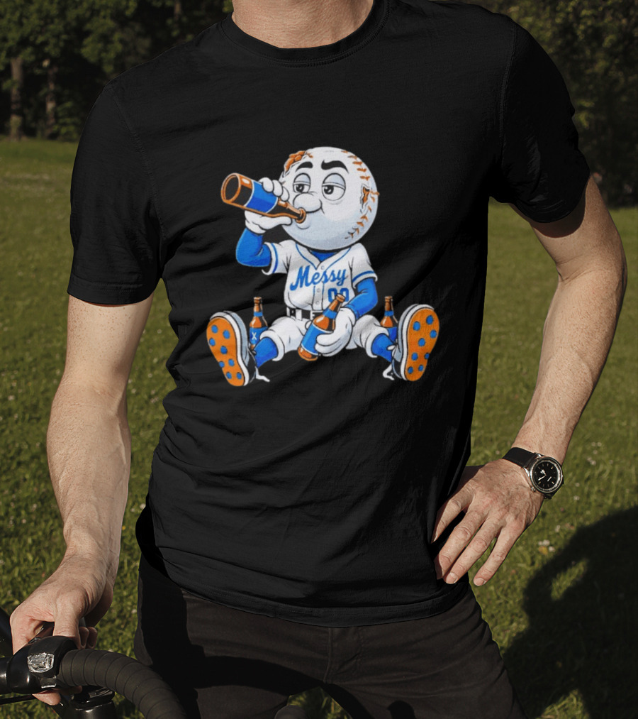 New York Mets Mr. Met Messy Drink Baseball T-Shirt