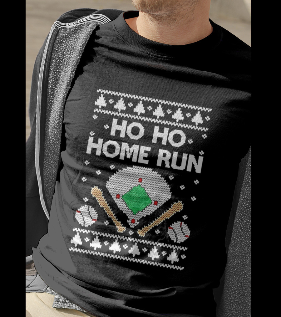 Tstars Ho Ho Home Run Ugly Christmas Baseball Festive Holiday T-Shirt