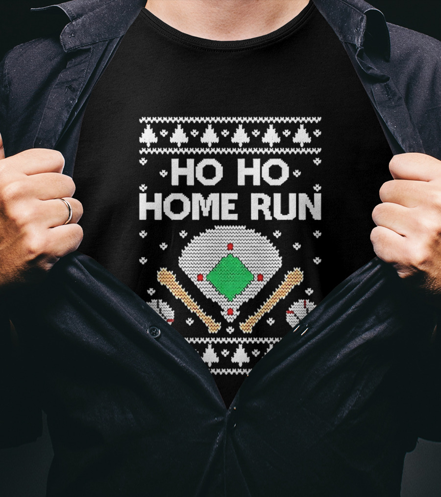 Tstars Ho Ho Home Run Ugly Christmas Baseball Festive Holiday T-Shirt
