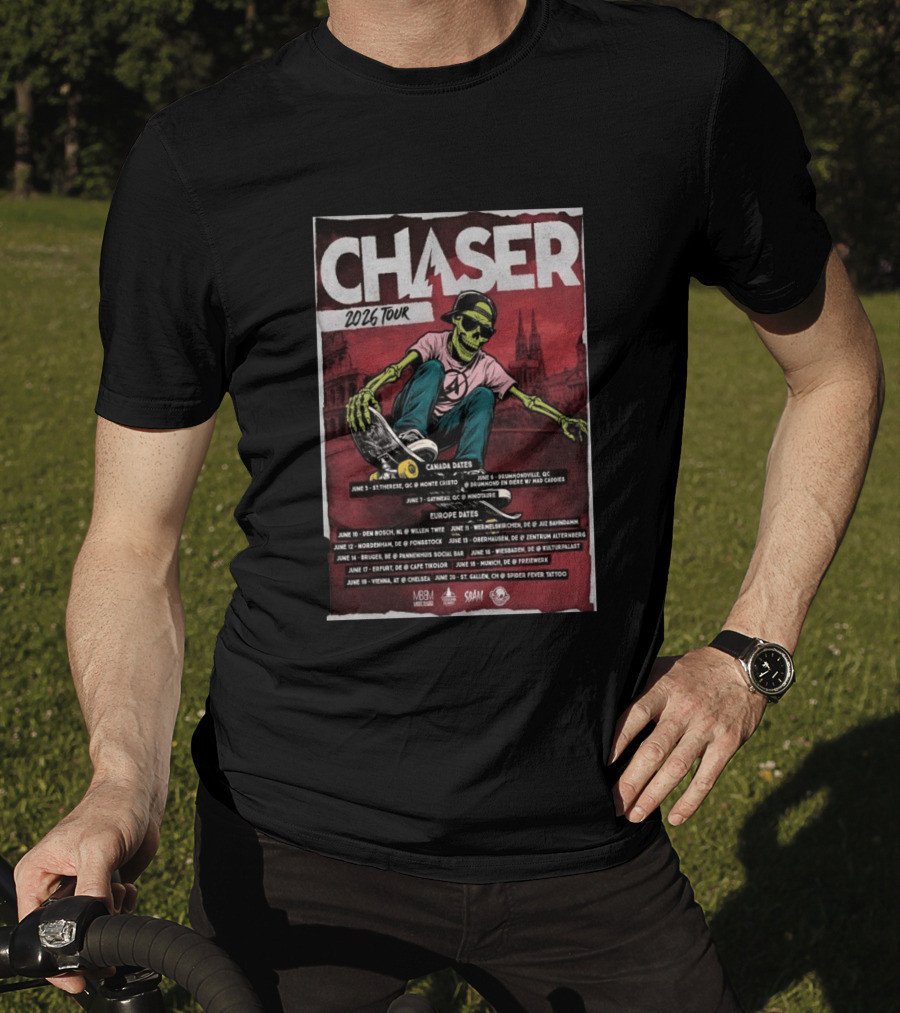 Chaser 2026 Tour Canada Europe Dates Skeleton Skateboarding T-Shirt