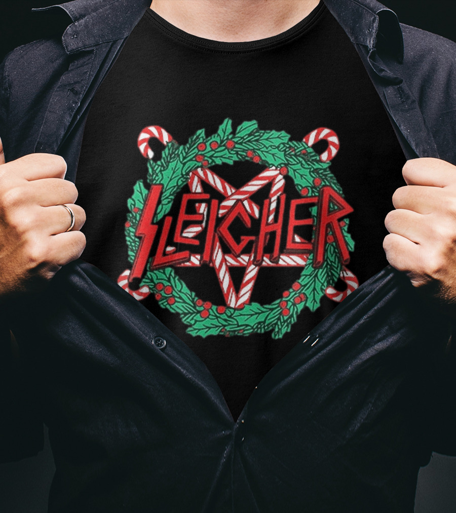 Sleigher Christmas Wreath Candy Cane XMAS T-Shirt