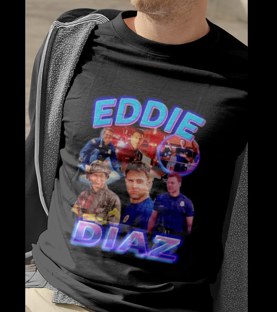 Eddie Diaz Firefighter Collage Action Scenes And Portraits T-Shirt