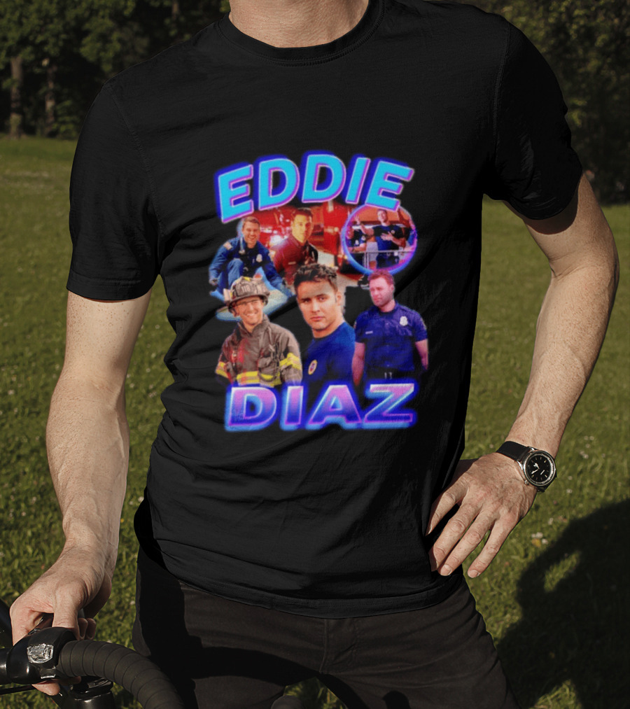 Eddie Diaz Firefighter Collage Action Scenes And Portraits T-Shirt