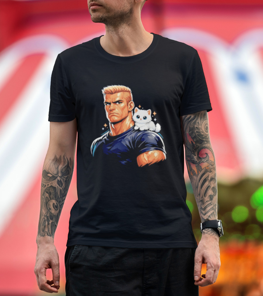 GigaChad With Tiny Cat Meme Buff Aesthetic T-Shirt