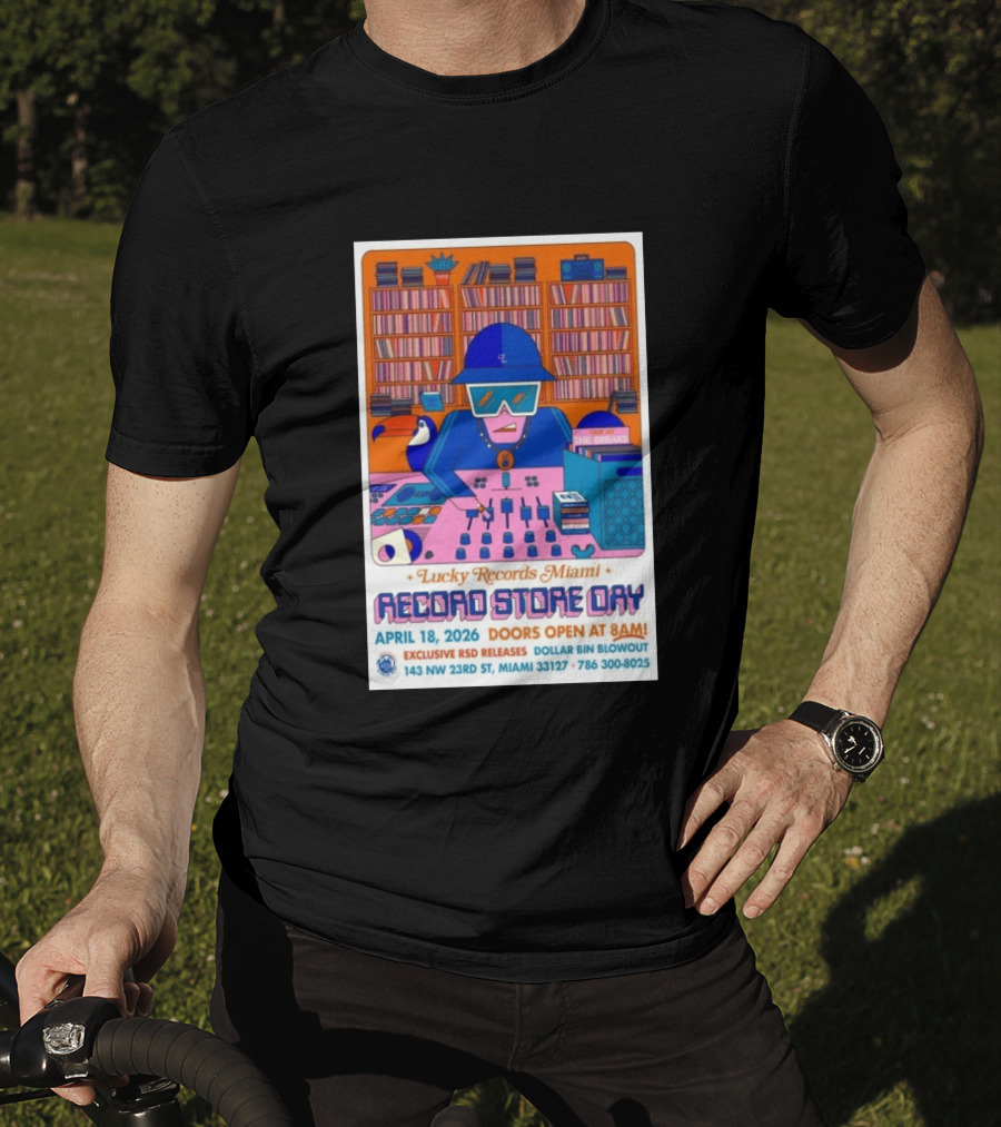 Lucky Records Miami Record Store Day April 18 2026 Exclusive RSD Releases Dollar Bin Blowout T-Shirt