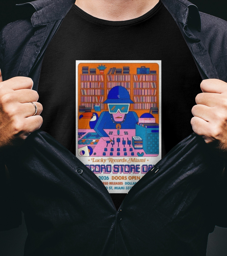 Lucky Records Miami Record Store Day April 18 2026 Exclusive RSD Releases Dollar Bin Blowout T-Shirt