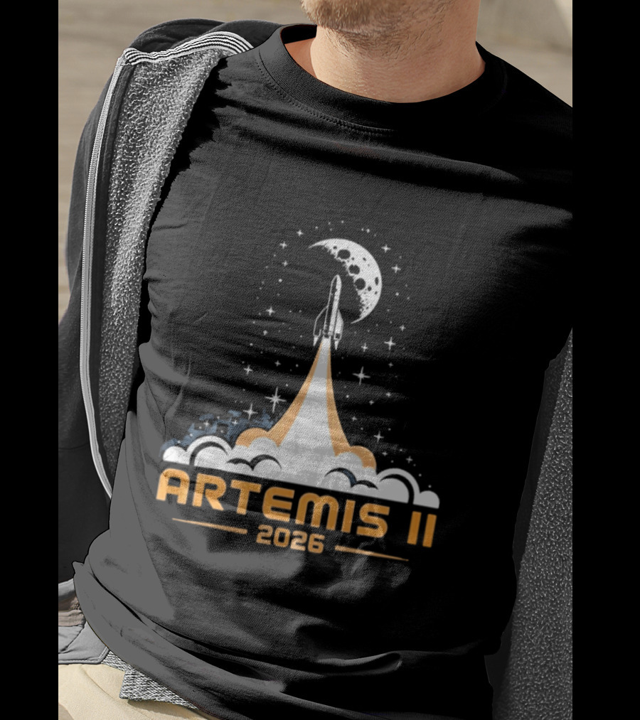 Artemis II 2026 Moon Rocket Launch With Stars And Moon T-Shirt