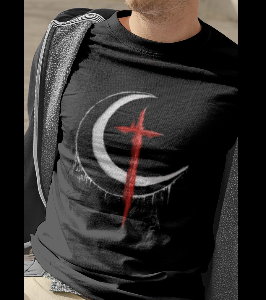 Doggie Deimos Blood Moon Dripping Red Crescent And Cross T-Shirt