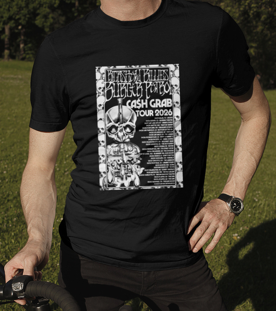 Rickshaw Billies Burger Patrol Cash Grab Tour 2026 Concert Dates Sketched Skull T-Shirt