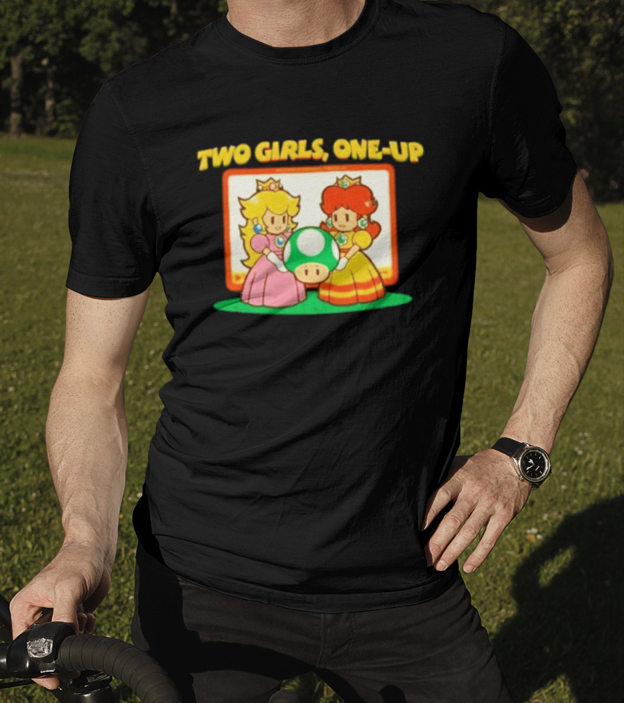 Two Girls One Up Mario Princess Peach Daisy 1 Up Mushroom T-Shirt