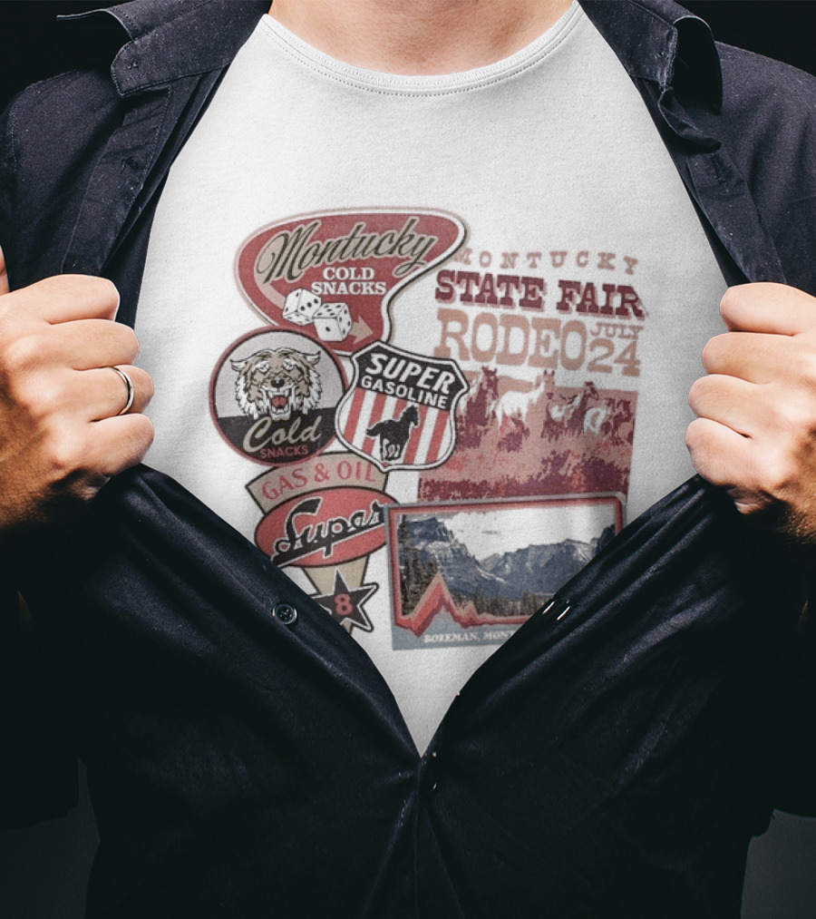 Montucky Cold Snacks Super Premium Lager Gas Oil Rodeo Signs T-Shirt
