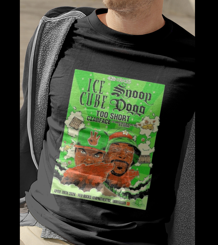 420 On The Rocks 2026 Ice Cube Snoop Dogg Too Short Czarface Red Rocks Amphitheatre Morrison Colorado April 20 T-Shirt