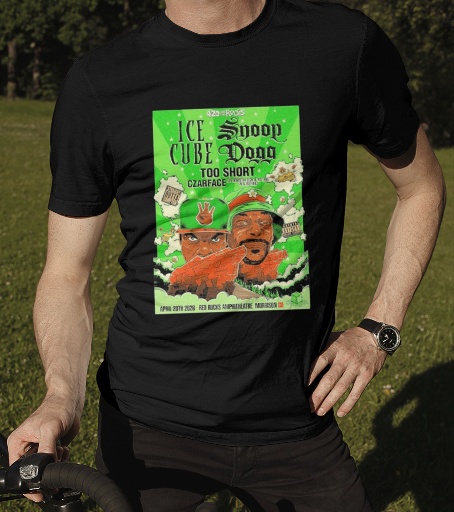 420 On The Rocks 2026 Ice Cube Snoop Dogg Too Short Czarface Red Rocks Amphitheatre Morrison Colorado April 20 T-Shirt
