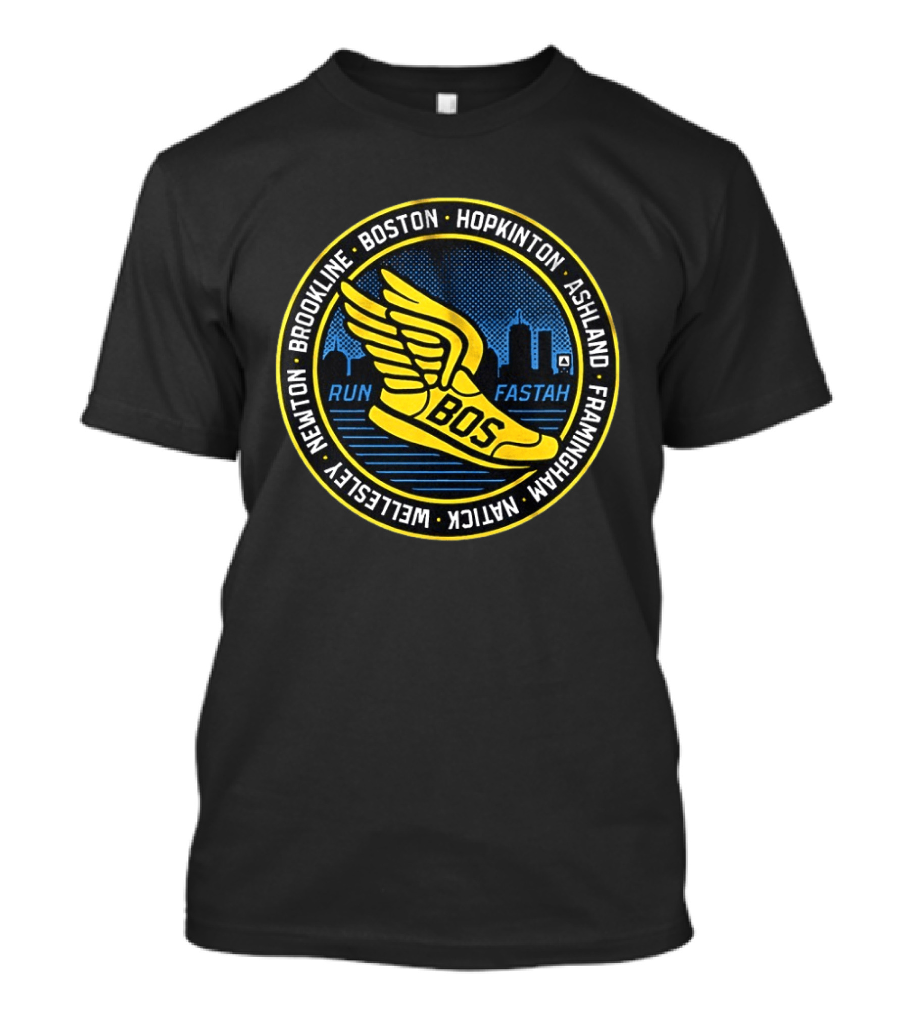 Boston Hopkinton Ashland Framingham Natick Newton Brookline Run Fastah BOS Skyline T-Shirt