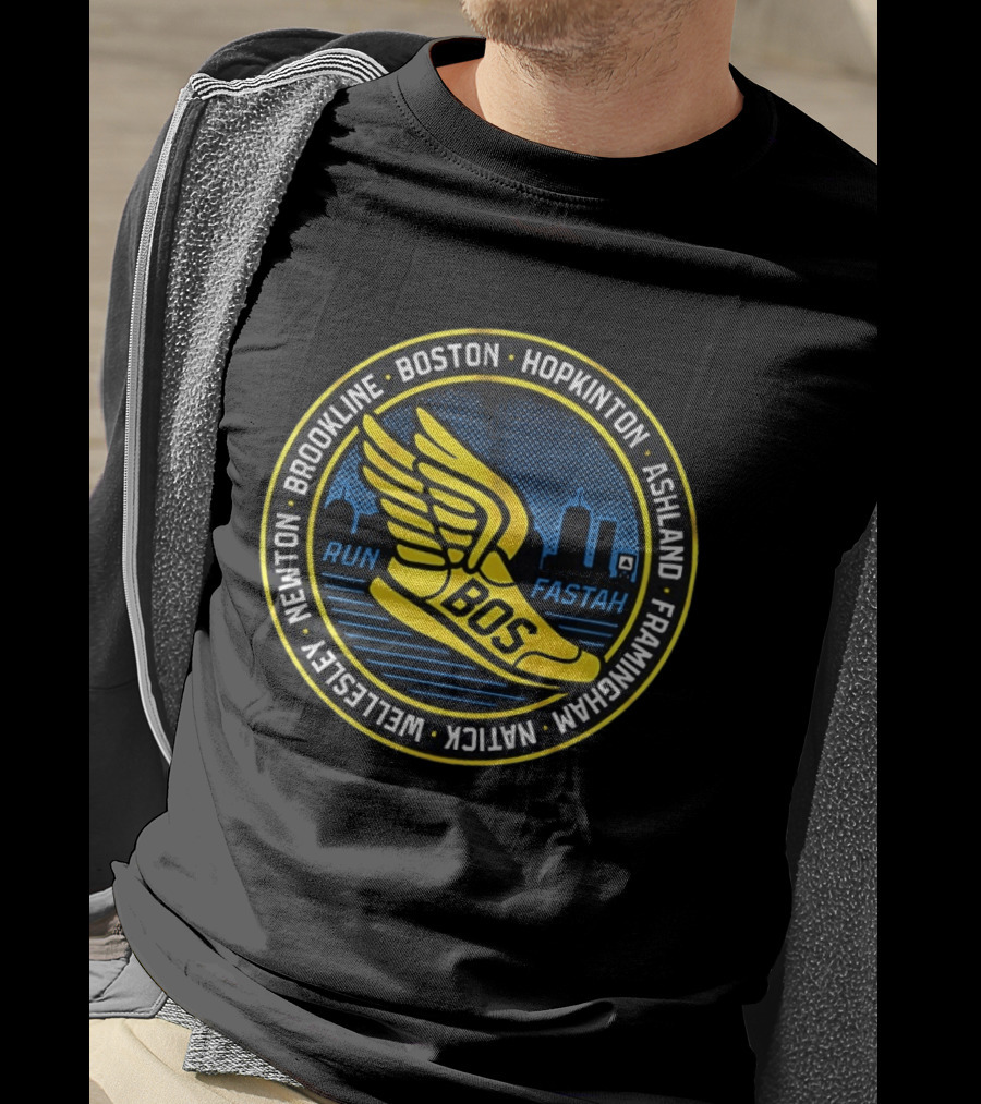 Boston Hopkinton Ashland Framingham Natick Newton Brookline Run Fastah BOS Skyline T-Shirt