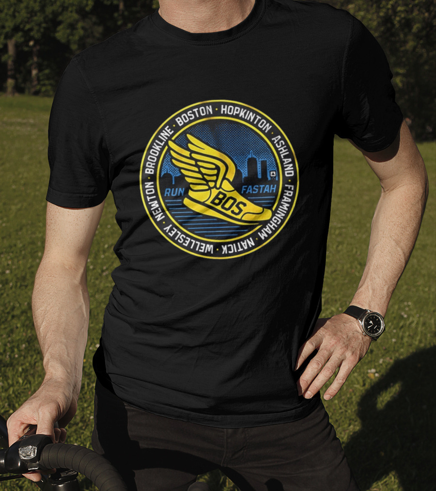 Boston Hopkinton Ashland Framingham Natick Newton Brookline Run Fastah BOS Skyline T-Shirt
