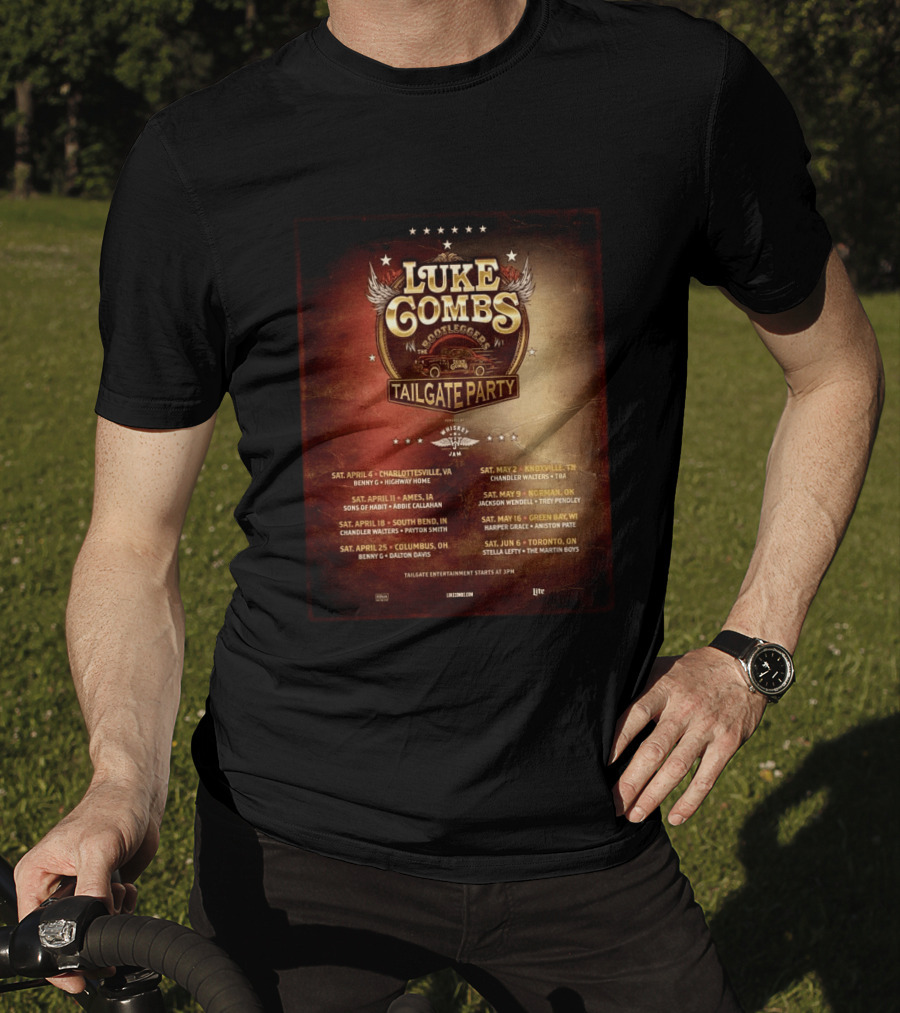 Luke Combs Bootleggers Tailgate Party 2026 My Kinda Saturday Night Tour City Dates Whiskey Jam T-Shirt
