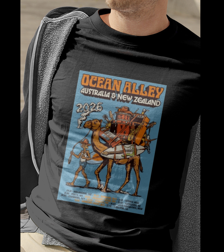 Ocean Alley Australia New Zealand 2026 Tour Dates With Camel And Musical Gear T-Shirt