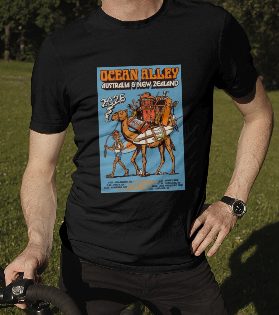 Ocean Alley Australia New Zealand 2026 Tour Dates With Camel And Musical Gear T-Shirt
