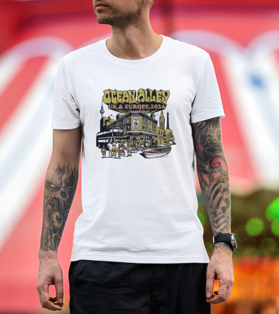 Ocean Alley UK And Europe 2024 Tour Pocket Tavern Scene With Landmarks T-Shirt