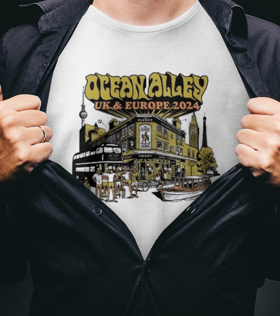 Ocean Alley UK And Europe 2024 Tour Pocket Tavern Scene With Landmarks T-Shirt