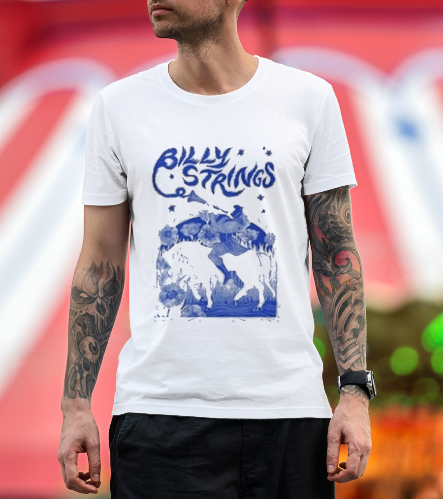 Billy Strings Fall Tour 2026 Skeleton Moon Walking Artistic Blue T-Shirt