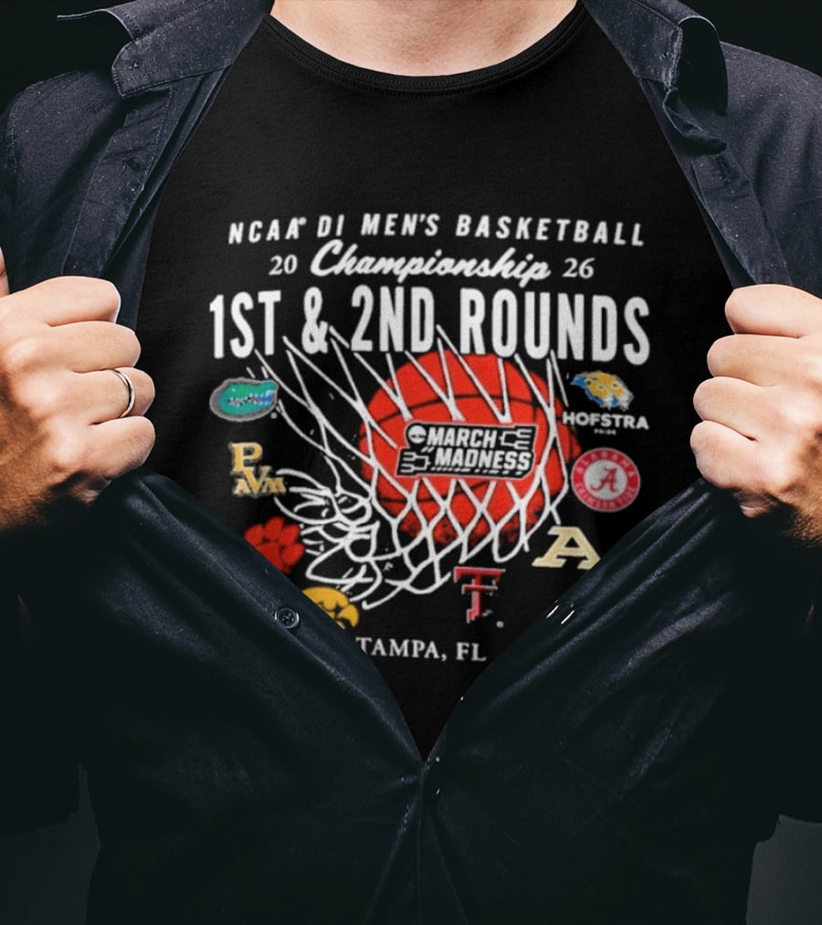 NCAA DI Men's Basketball 2026 Championship 1st 2nd Rounds Tampa FL March Madness Teams Logos T-Shirt