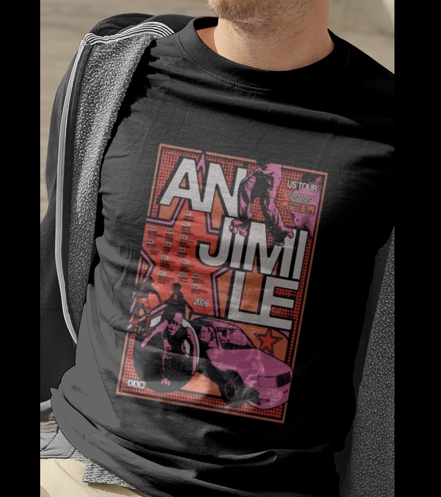 Anjimile 2026 US Tour Fuzz And Needle Residency With Skater And Pink Car T-Shirt