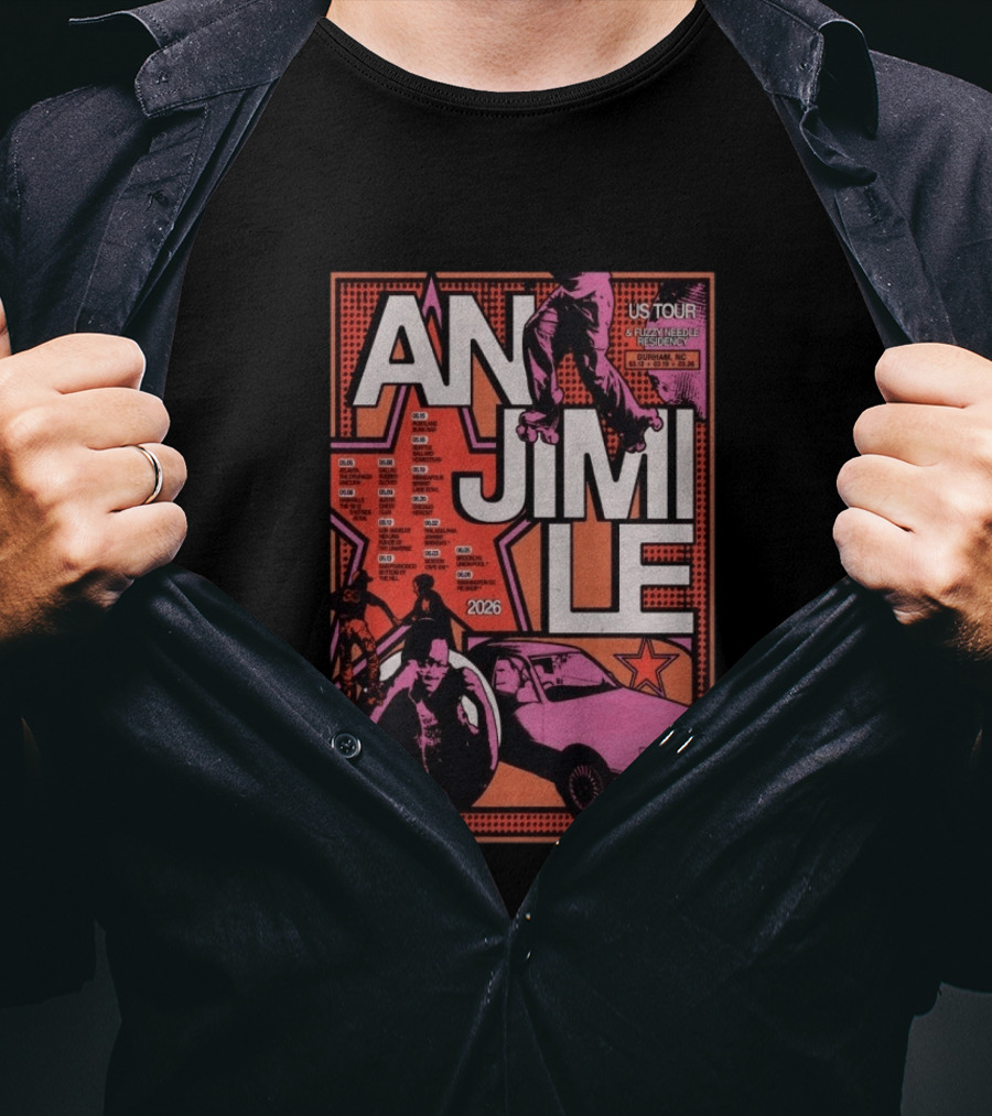 Anjimile 2026 US Tour Fuzz And Needle Residency With Skater And Pink Car T-Shirt