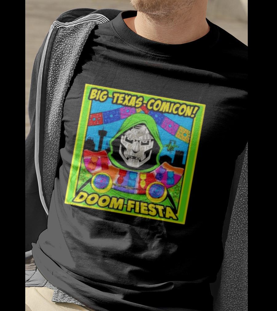 Big Texas Comicon Doom Fiesta Colorful Celebration With Iconic Mask T-Shirt