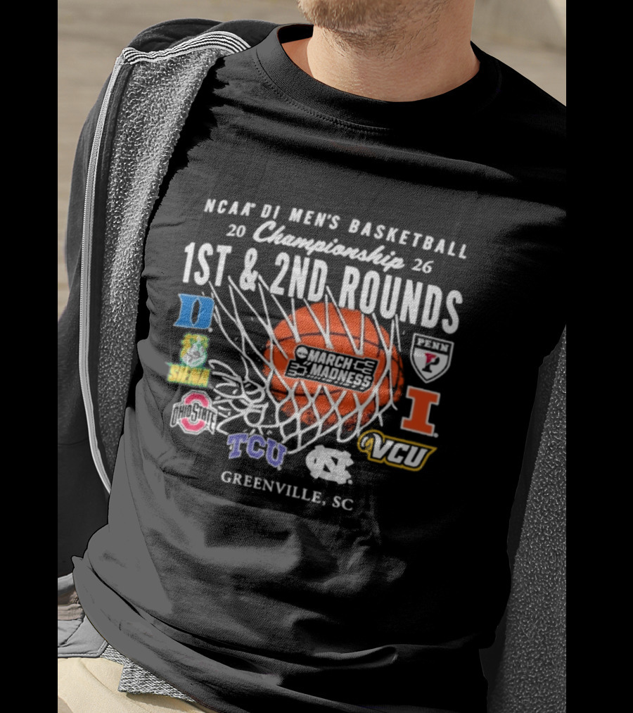 NCAA DI Men's Basketball Championship 2026 1st 2nd Rounds Greenville SC Duke Illinois TCU VCU South Carolina T-Shirt