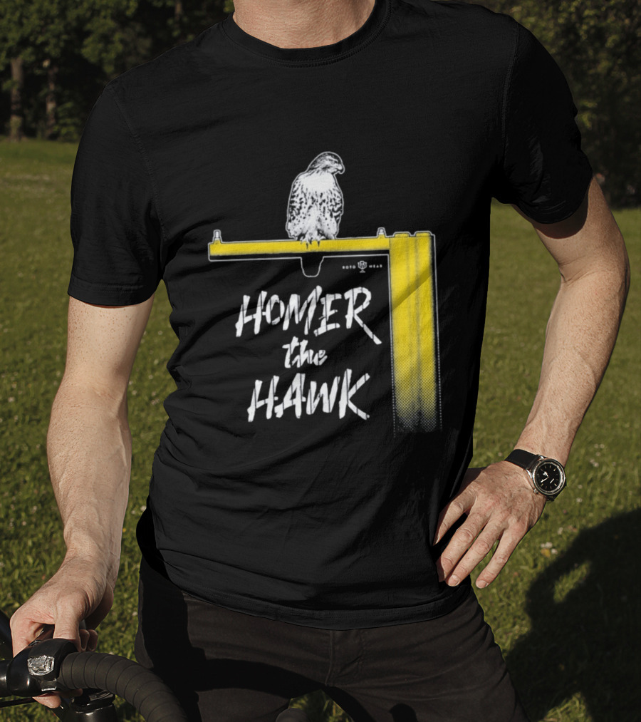 Homer The Hawk Perched On Yellow Crossbar T-Shirt