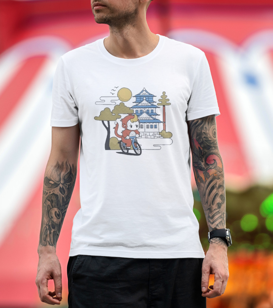 CDawgVA Anime Monkey Riding Motorcycle With Japanese Temple T-Shirt