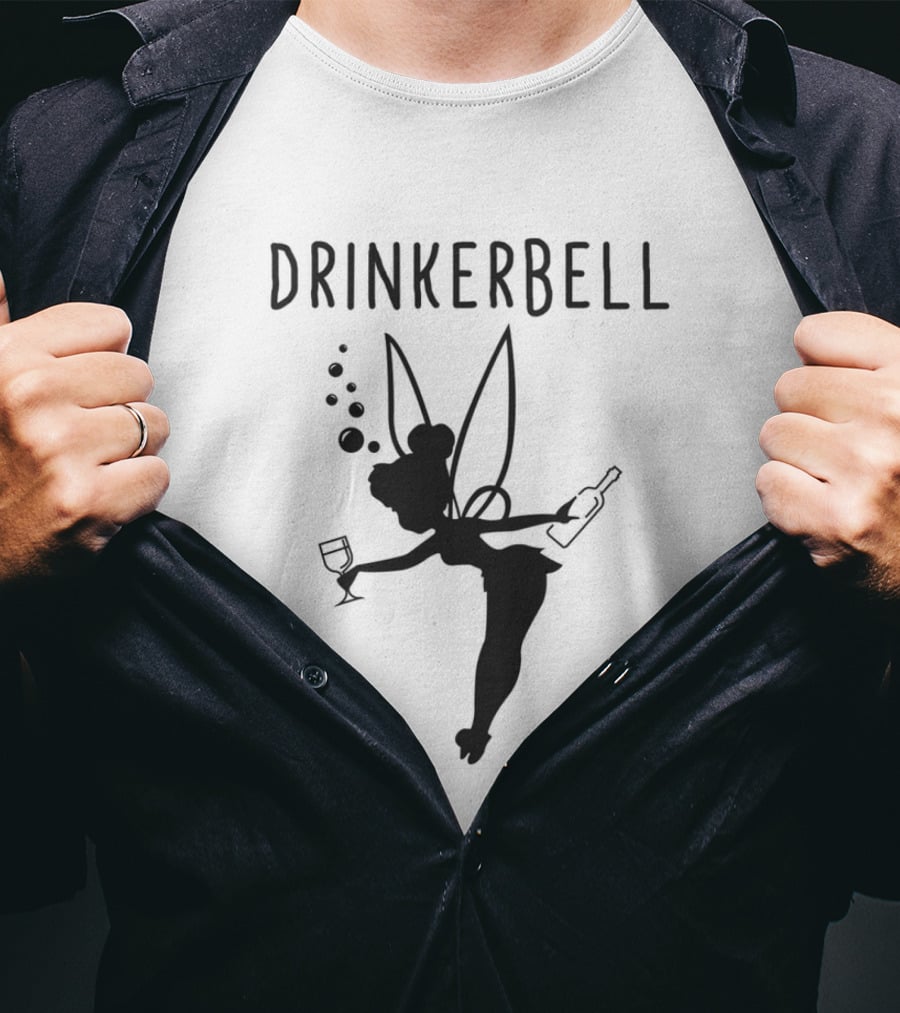 Drinkerbell Beer Lover Fairy With Wine Glass And Bottle T-Shirt