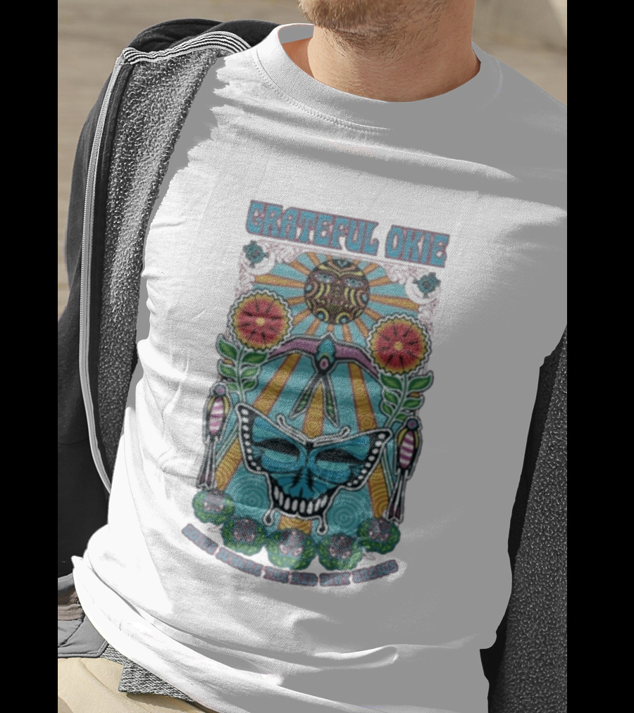 Grateful Okie Going Where The Red Dirt Grows Butterfly And Floral Sunburst T-Shirt