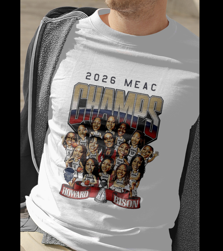 2026 MEAC Champs Howard Bison Women's Basketball Caricature T-Shirt