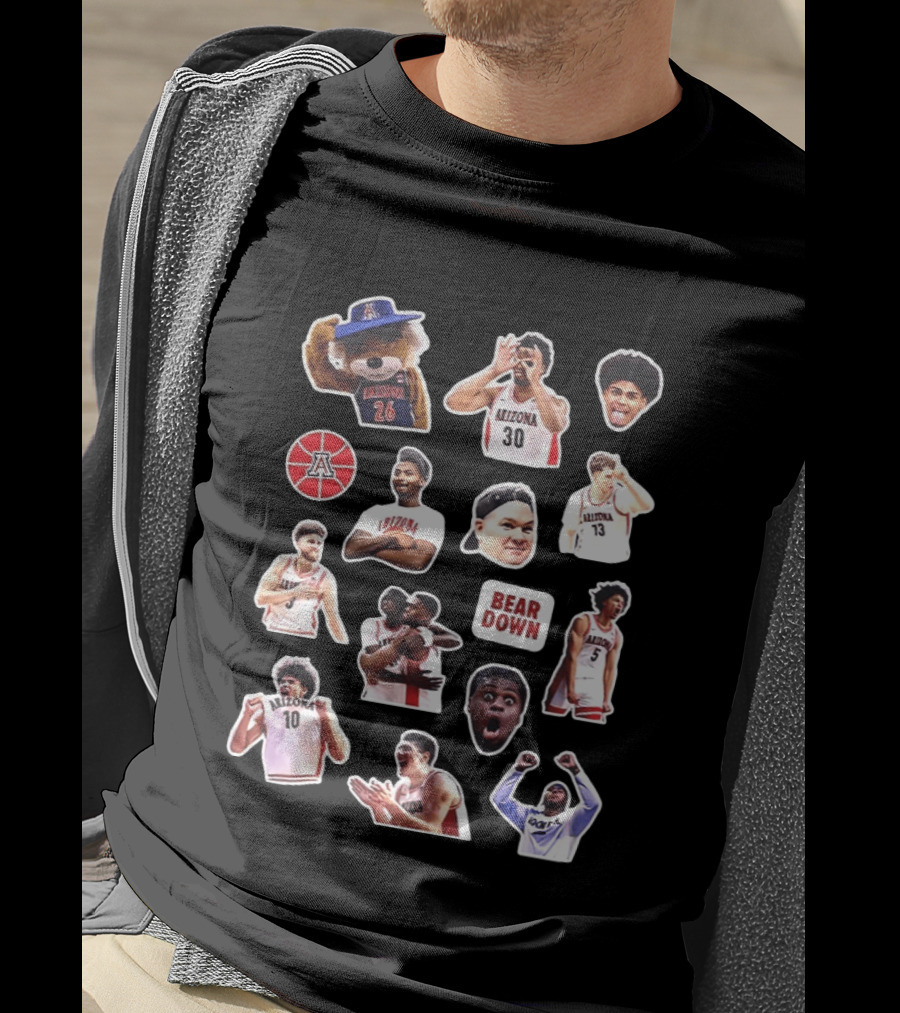 Arizona Wildcats 2026 NCAA Men's Basketball Bear Down Stickers T-Shirt