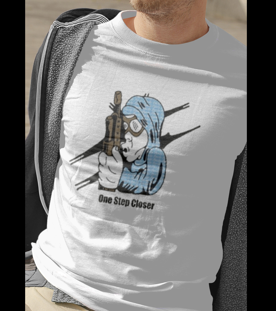 One Step Closer Osc X Preacher Blue Hooded Figure With Rifle T-Shirt