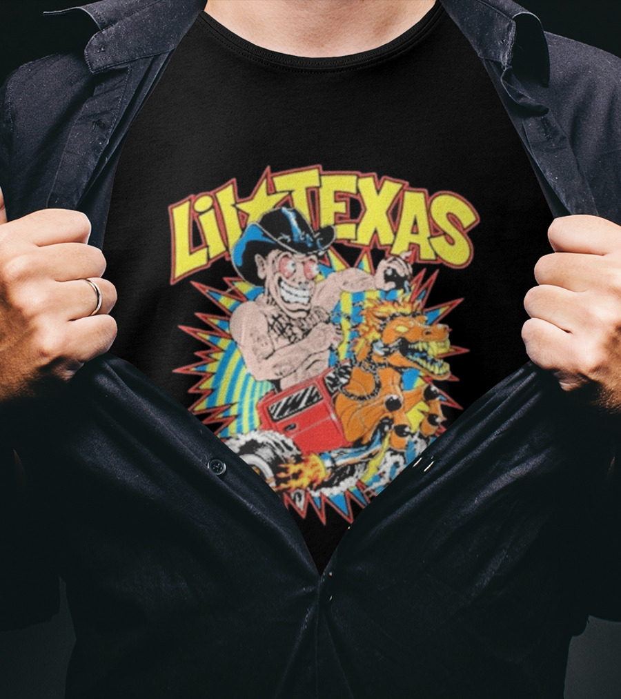 Lil Texas Cartoon Cowboy Racing Dinosaur Kt8 Need For Speed T-Shirt