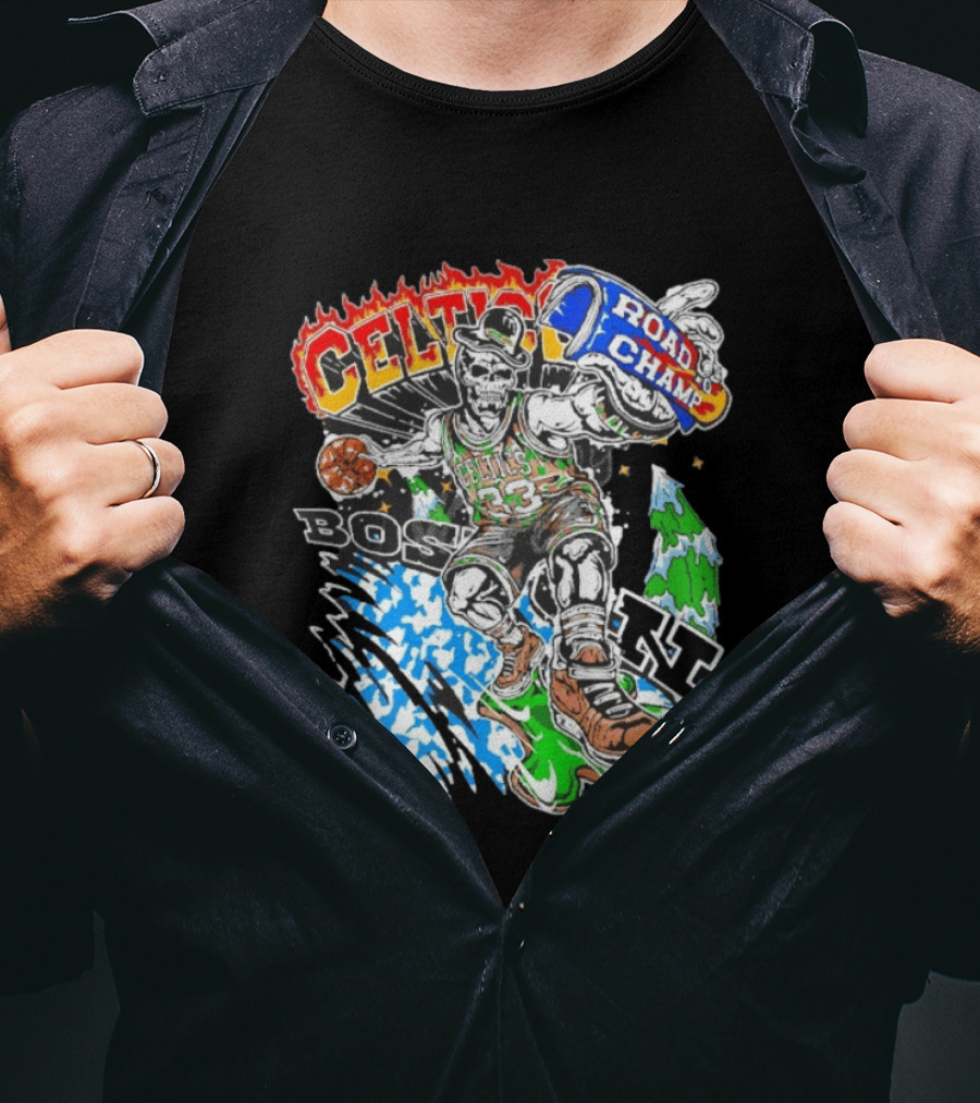 Celtics Road Champ Skull 33 Boston Basketball T-Shirt