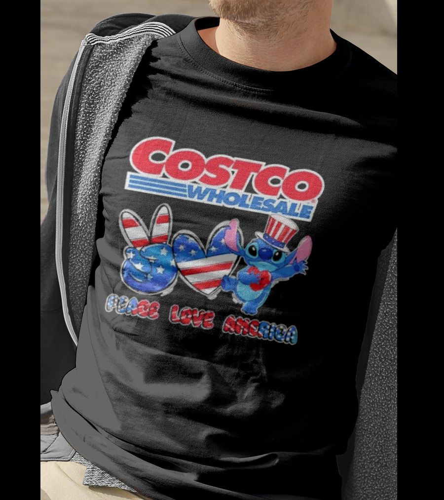 Costco Wholesale Peace Love America Stitch 4th Of July Celebrations T-Shirt