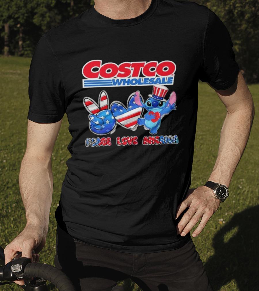 Costco Wholesale Peace Love America Stitch 4th Of July Celebrations T-Shirt